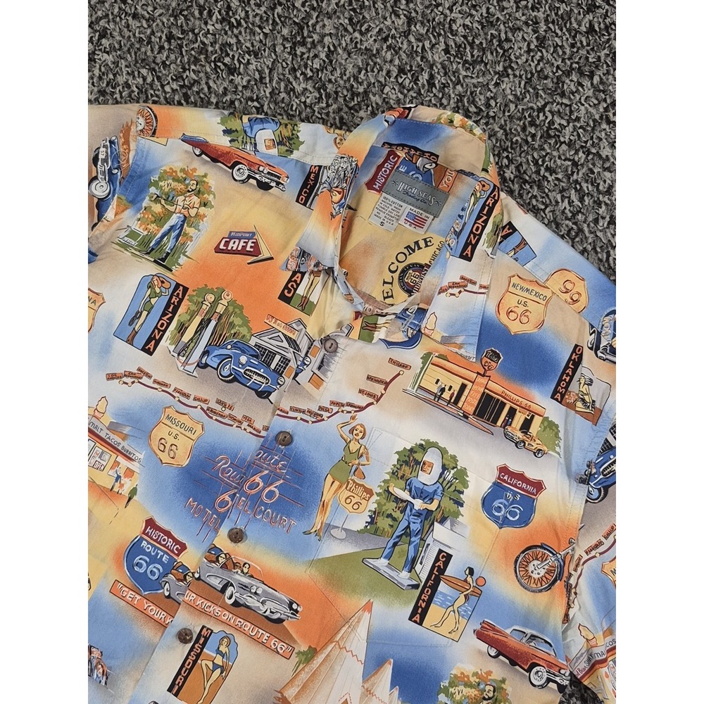 Vintage High Seas Trading Co Made in USA Route 66 Themed Button Up Shirt Small